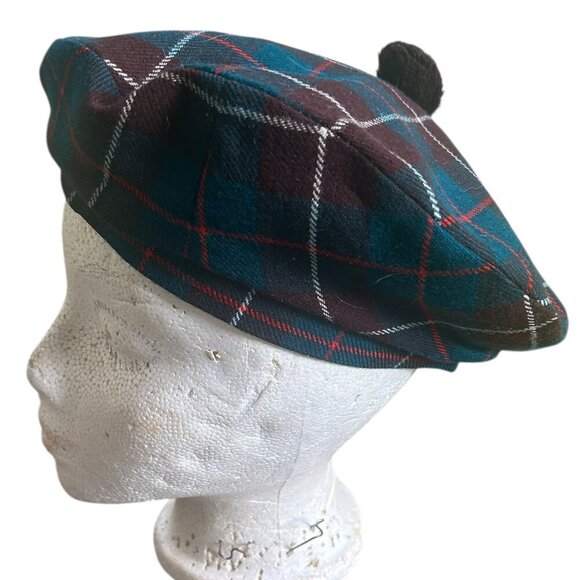 Vintage Scottish Gun Tartan Concordia Bonnet Beret Tammy Hat Worsted Wool - Picture 1 of 5
